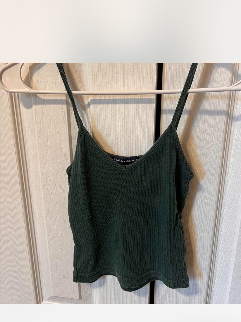 Brandy Melville Dark Green Ribbed Spaghetti Strap Cami